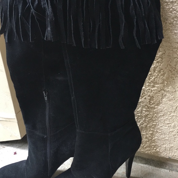 Suede Knee high fringe boots Sz 10 - Picture 5 of 7